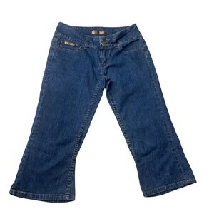 LEI Y2K Denim Capri Pants Women's Size 5 Low Rise Dark Wash‎ Y2K Flare Crop
